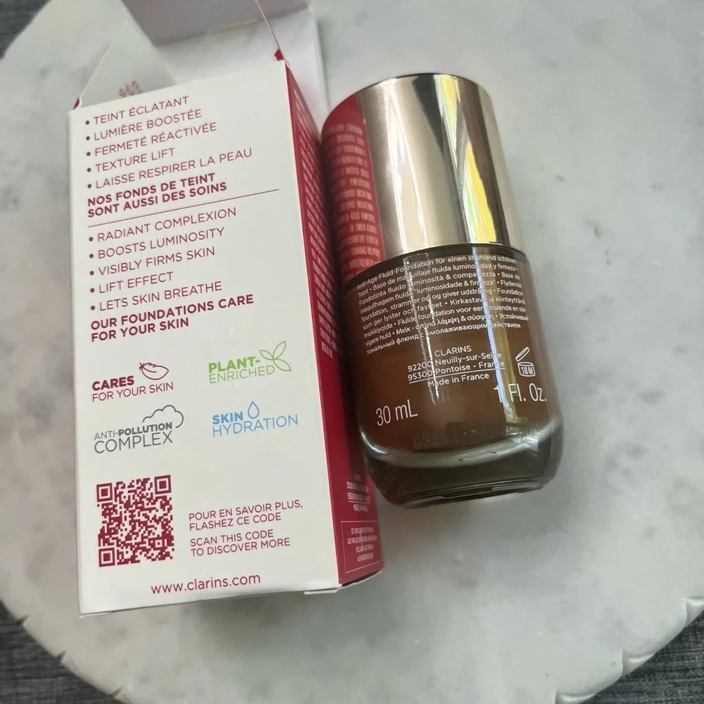 New NWT‎ Clarins 118N Foundation Everlasting Youth Fluid Dark Makeup Beauty 30ml